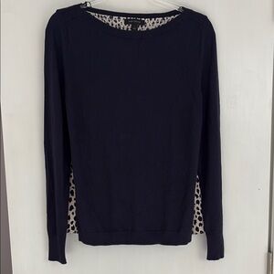 Ann Taylor Navy sweater and Tan leopard back blouse print Long Sleeve Tunic